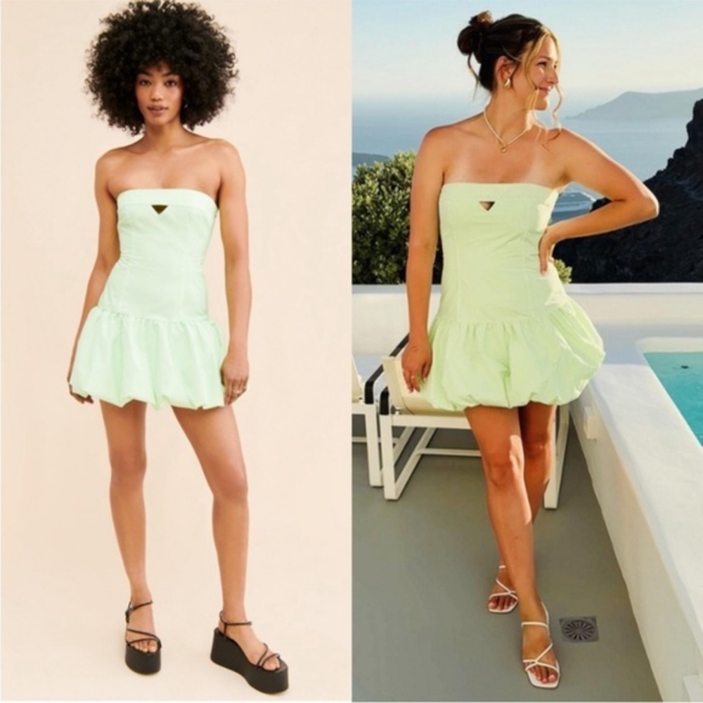 Amanda Uprichard Dress Faith Mini Bubble Hem Strapless in Sherbet Green